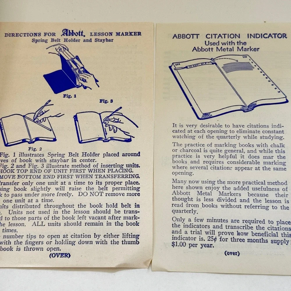 NOS‎ Abbott Metal Book Marker Citation Indicator Set Bible Study Chicago IL VTG